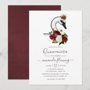 Watercolor bloemige zwaan Quinceañera Kaart