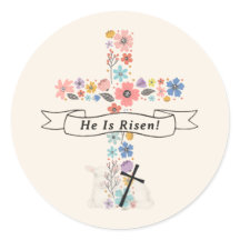 Watercolor Bloemkruis Hij Is Opgestaan Pasen