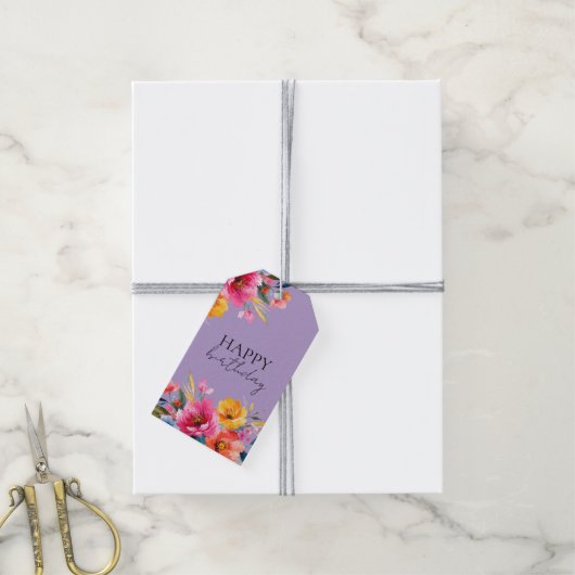 Watercolor Bloemmotief | Modern Bloemendesign Cadeaulabel (Met Touw)