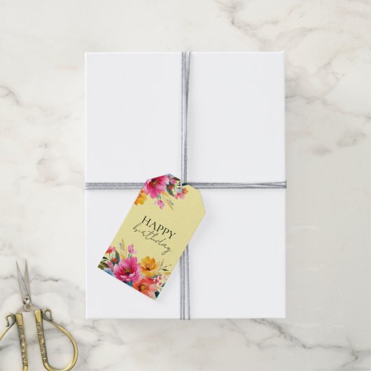 Watercolor Bloemmotief | Modern Bloemendesign Cadeaulabel (Met Touw)