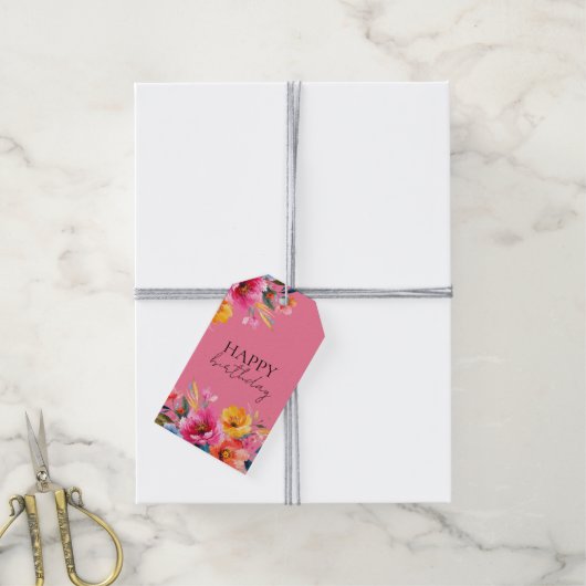 Watercolor Bloemmotief | Modern Bloemendesign Cadeaulabel (Met Touw)