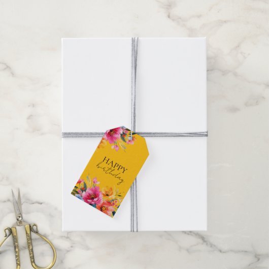 Watercolor Bloemmotief | Modern Bloemendesign Cadeaulabel (Met Touw)