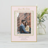 Watercolor bloemrand Foto Bewaar de datum Save The Date (Staand voorkant)