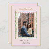 Watercolor bloemrand Foto Bewaar de datum Save The Date (Voorkant / Achterkant)