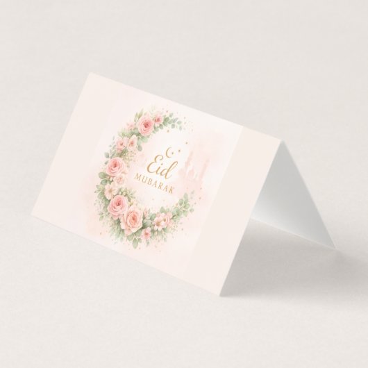 Watercolor Bloemrijke Eid Mubarak Kaart – Romantis (Voorkant)