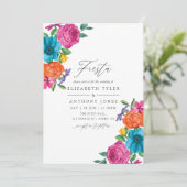 Watercolor Bloemrijke Fiesta Bruiloft Kaart (Staand voorkant)