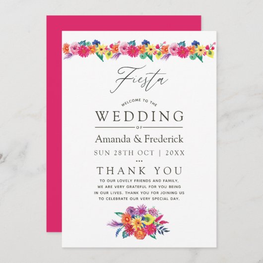 Watercolor Bloemrijke Fiesta Bruiloft Programmakaart (Voorkant / Achterkant)