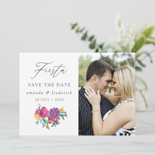 Watercolor Bloemrijke Fiesta Bruiloft Save The Date (Staand voorkant)