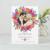 Watercolor Bloemrijke Fiesta Foto Bruiloft Save The Date (Staand voorkant)