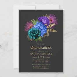 Watercolor Bloemrijke Mardi Gras Quinceañera Foto Kaart