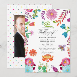 Watercolor Bloemrijke Mexicaanse Fiesta Trouwfoto Kaart