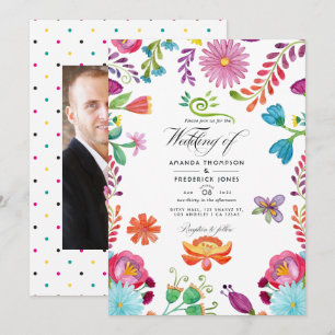 Watercolor Bloemrijke Mexicaanse Fiesta Trouwfoto Kaart
