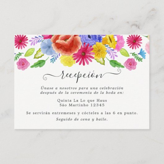 Watercolor Bloemrijke Spaanse Fiesta Bruiloftsrece Informatiekaartje (Voorkant)