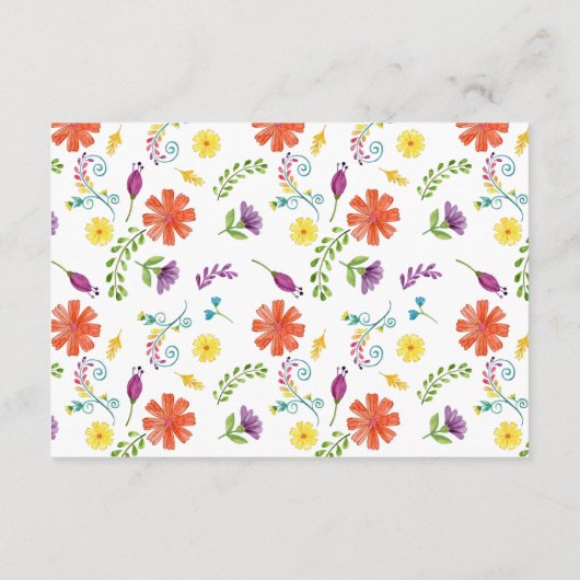 Watercolor Bloemrijke Spaanse Fiesta Bruiloftsrece Informatiekaartje (Achterkant)
