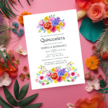 Watercolor Bloemrijke Spaanse Fiesta Quinceañera