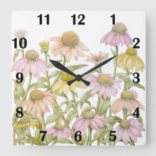 Watercolor Bloemschildering van Echinacea Vierkante Klok