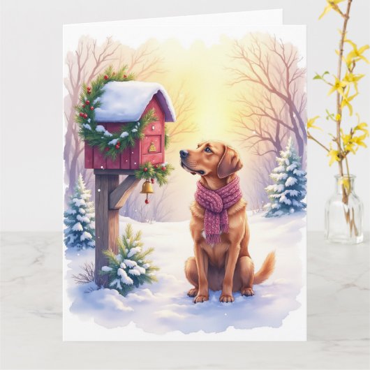 Watercolor Bloodhound Country Mailbox Christmas Kaart (Gele Bloem)