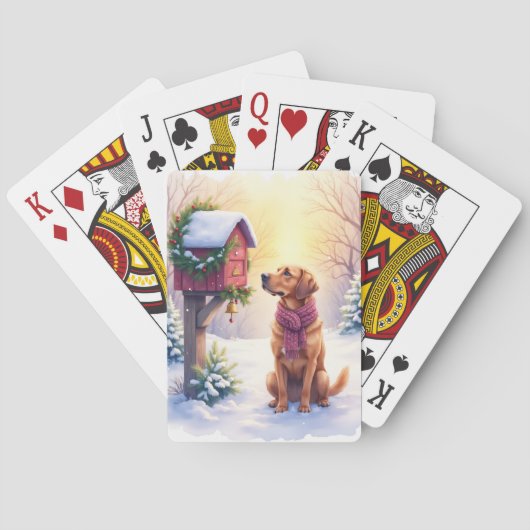 Watercolor Bloodhound Country Mailbox Christmas Pokerkaarten (Achterkant)