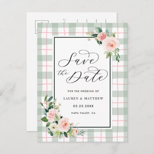 Watercolor Bloom Trouwkaart - Save the Date Aankondigingskaart (Voorkant / Achterkant)