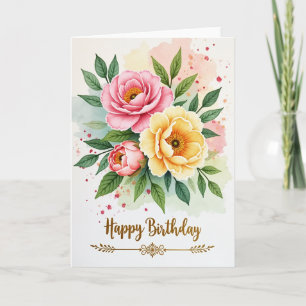 Watercolor Bloom Verjaardagswenskaart Kaart