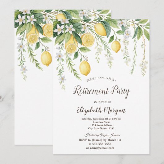Watercolor Blooming Lemons Retirement  Kaart (Voorkant / Achterkant)