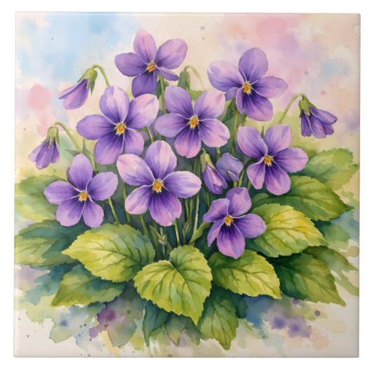 Watercolor Blooming Purple Violets  Tegeltje (Voorkant)