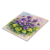 Watercolor Blooming Purple Violets  Tegeltje (Zijkant)