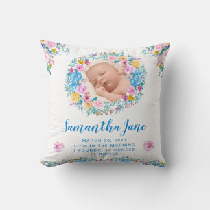 Watercolor Blozen & Blauwe Bloemen Baby Foto Kussen