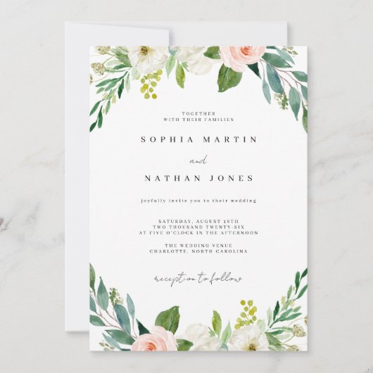 Watercolor Blozende Groene Botanische Bruiloft Kaart (Voorkant)