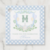 Watercolor Blue 1st Birthday Monogram Crest Gift Bedankjes Labels (Voorkant)