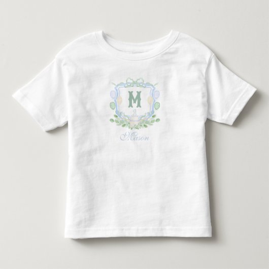 Watercolor Blue 1st Birthday Monogram Crest Gift Kinder Shirts (Voorkant)