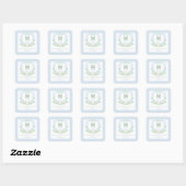 Watercolor Blue 1st Birthday Monogram Crest Gift Vierkante Sticker (Vel)
