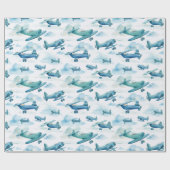 Watercolor Blue Airplane Nursery Design, Soft Sky  Cadeaupapier (Vlak)
