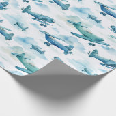 Watercolor Blue Airplane Nursery Design, Soft Sky  Cadeaupapier (Hoek)