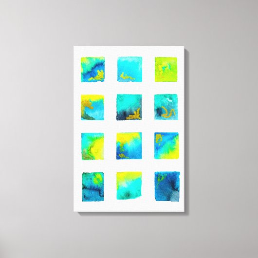 watercolor blue and green squares canvas afdruk (Voorkant)