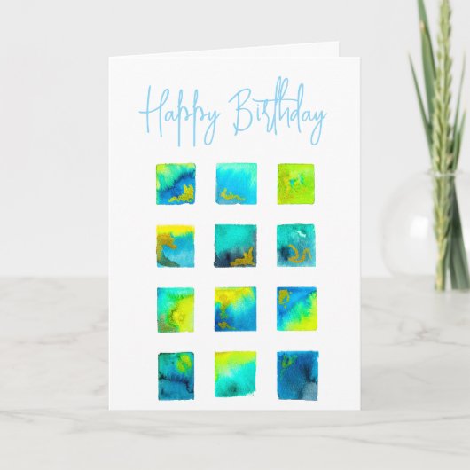 watercolor blue and green squares kaart (Voorkant)