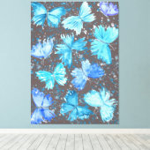 Watercolor Blue and Turquoise Butterflies 1. Canvas Afdruk (Insitu (Houten vloer))