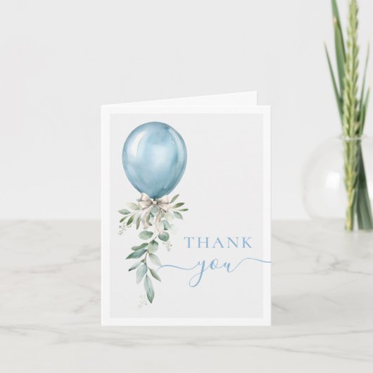 Watercolor Blue Balloon Bow Greenery Bedankkaart (Voorkant)