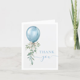 Watercolor Blue Balloon Bow Greenery Bedankkaart