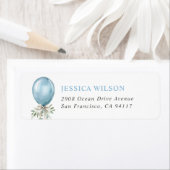 Watercolor Blue Balloon Bow Greenery Etiket (Insitu)
