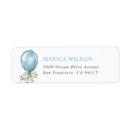 Watercolor Blue Balloon Bow Greenery Etiket