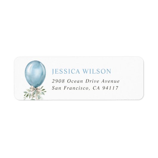 Watercolor Blue Balloon Bow Greenery Etiket (Voorkant)