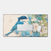 Watercolor Blue Bird Spring Blossom Bureaumat (Keyboard & Muis)