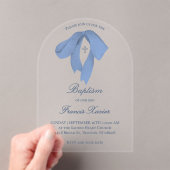 watercolor blue bow Baptism Acryl Uitnodigingen (Insitu (Draagbaar))