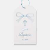 Watercolor Blue Bow Baptism Cadeaulabel (Voorkant)