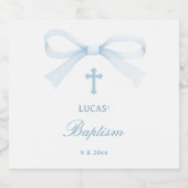 Watercolor Blue Bow Baptism Likeurfles Etiket (Enkel label)