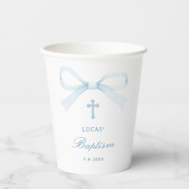Watercolor Blue Bow Baptism Papieren Bekers