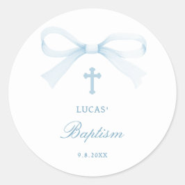 Watercolor Blue Bow Baptism Ronde Sticker