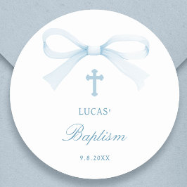 Watercolor Blue Bow Baptism Ronde Sticker