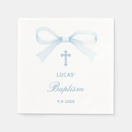Watercolor Blue Bow Baptism Servet